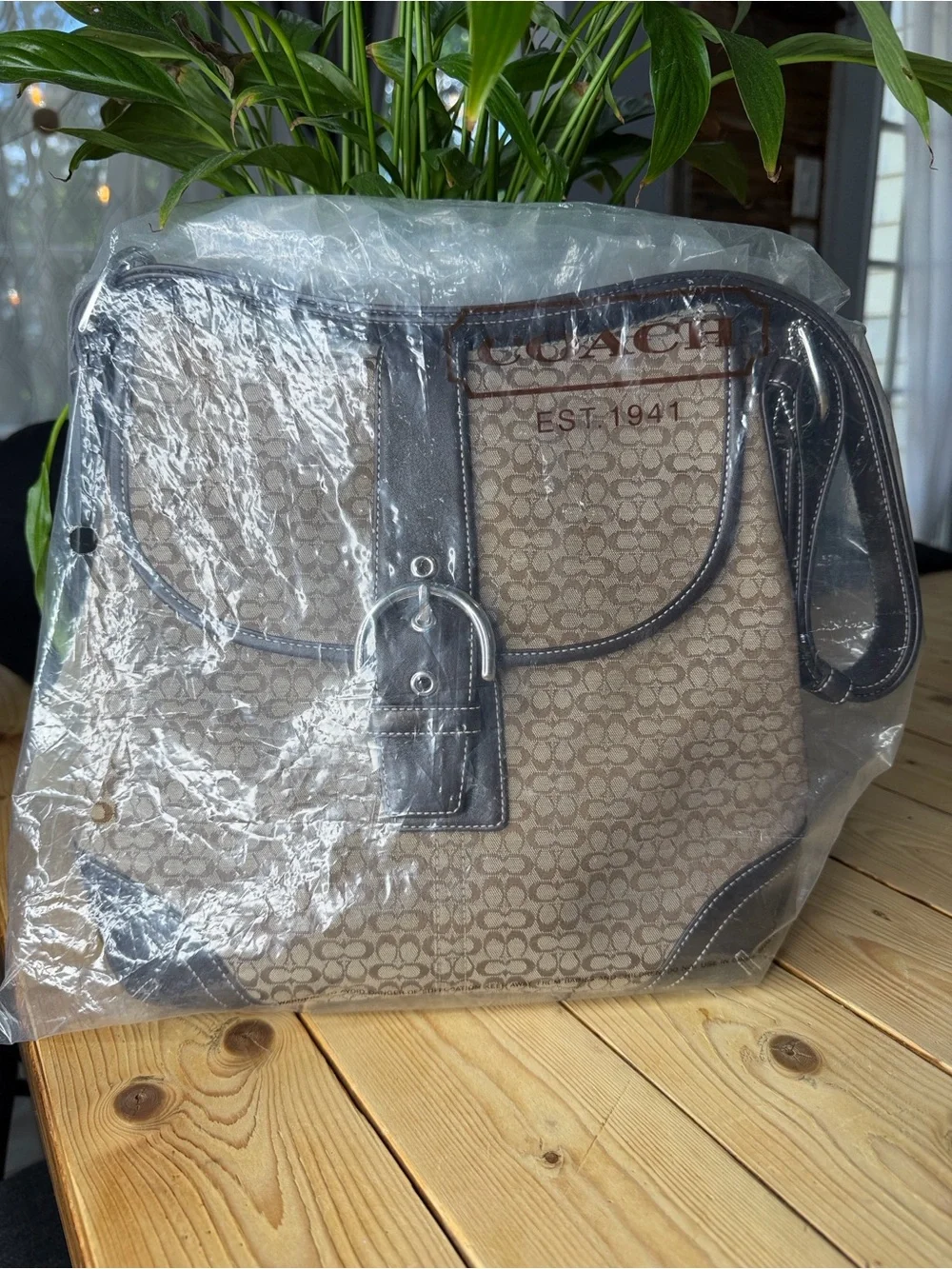 Coach Authentic Vintage Leather-Trim Brown Signature Crossbody Bag
